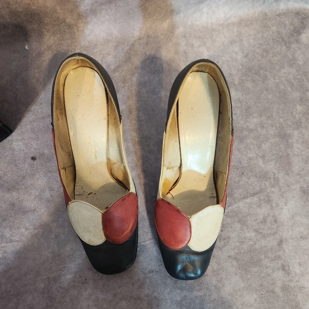 Vintage Red, White &‎ Navy Handbag and Heels Set Size 4.5